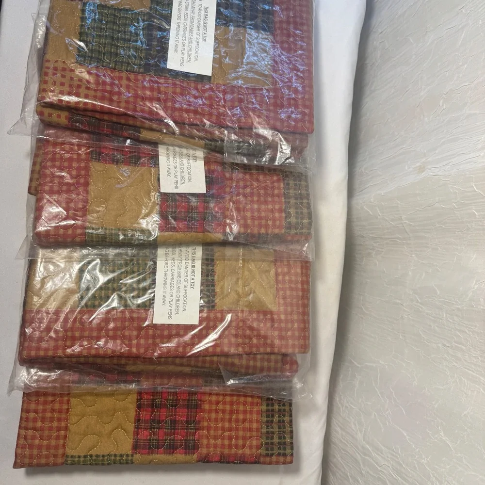 NWT Patchwork Quilted Pillow Shams Standard Red Green Tan Gingham Rustic